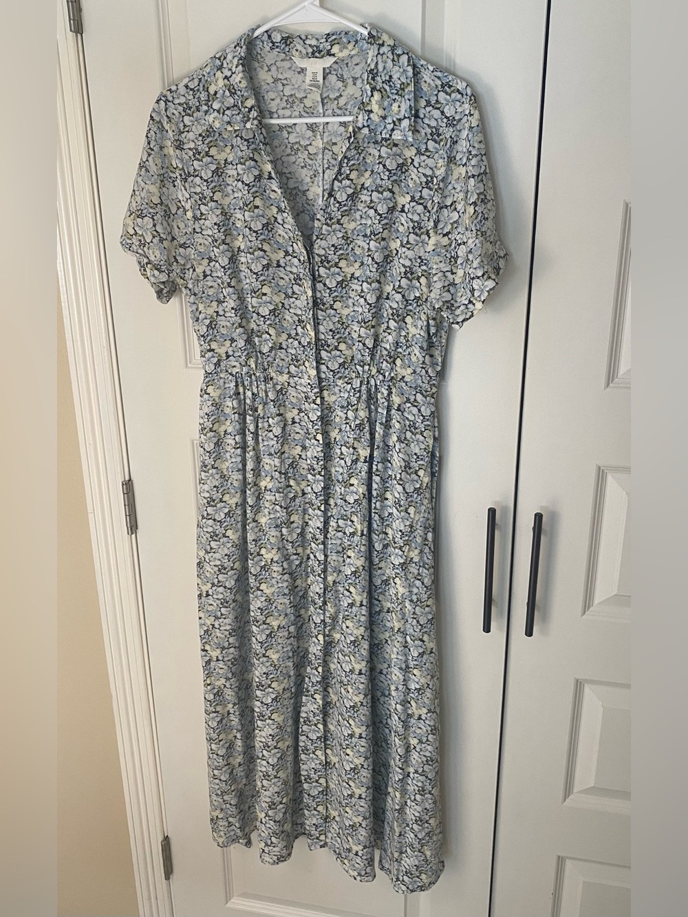 H&M Pale Blue Floral Button-Front Maxi Dress